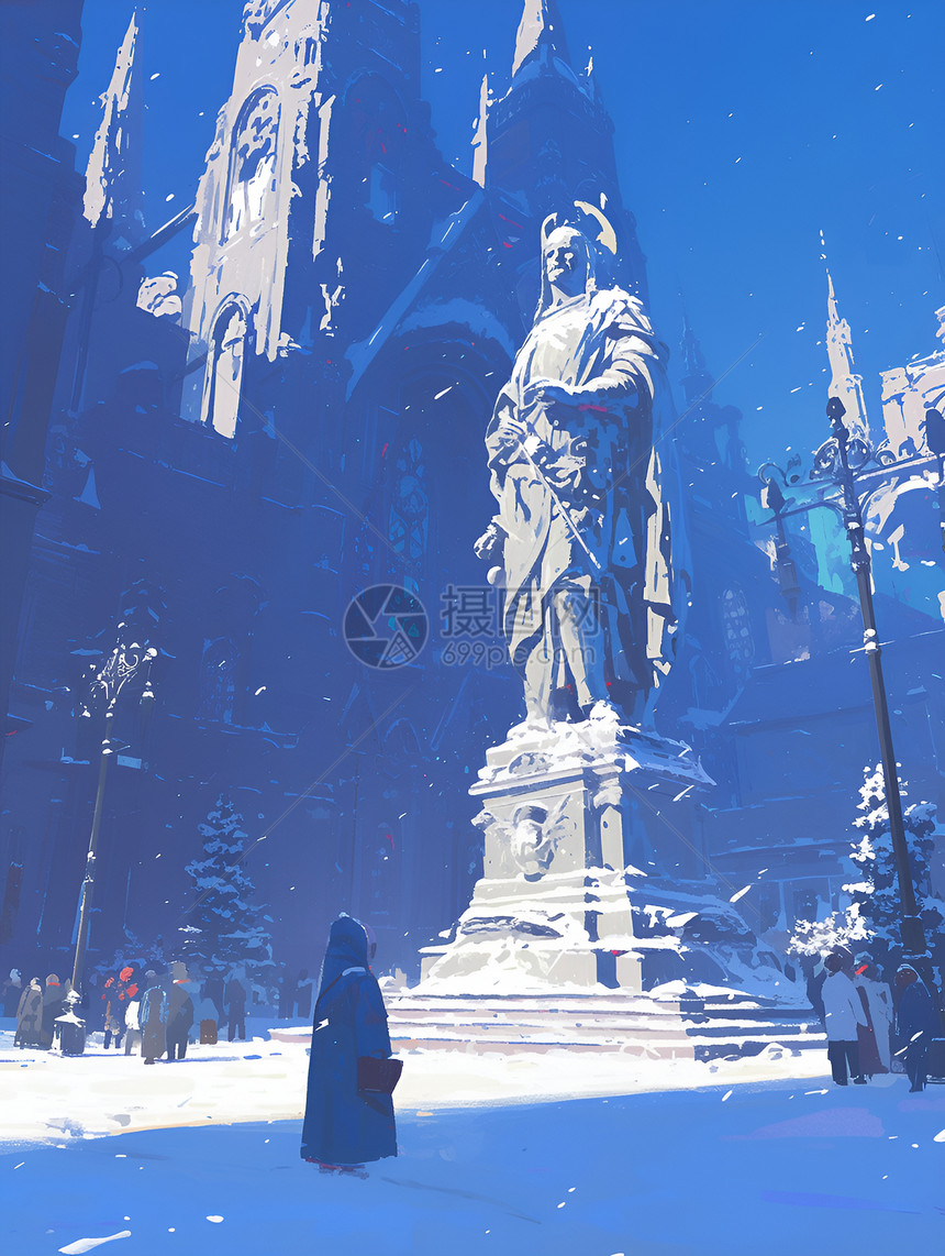 冬日广场的雕像图片
