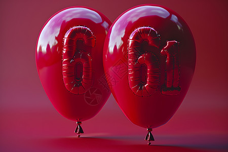 彩色球数字红衬底上的两个充气球组成了数字61背景