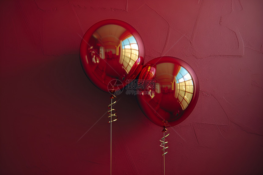 反光的红气球图片