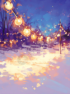 雪地保龄球街道中的灯光插画