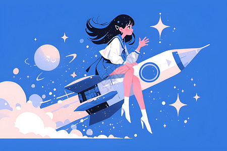 坐火箭上的女孩背景图片