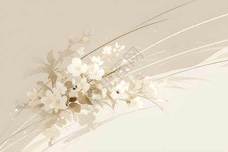 飘动的叶子和娇嫩的白花背景图片