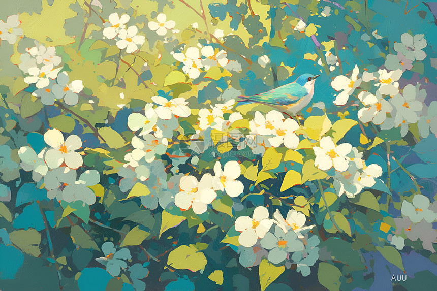 燕子与白花的春日绘画图片