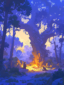大树下的篝火背景图片