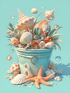 花盆里五彩斑斓的贝壳背景图片