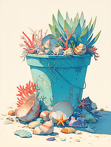 花盆上的贝壳背景图片