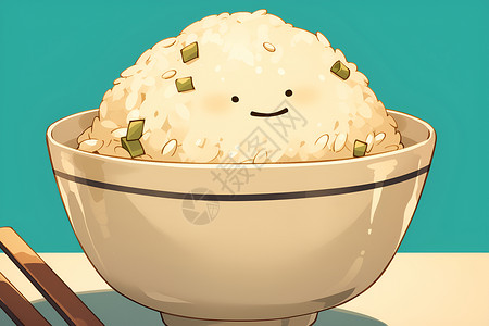 卡通米饭碗里的米饭插画