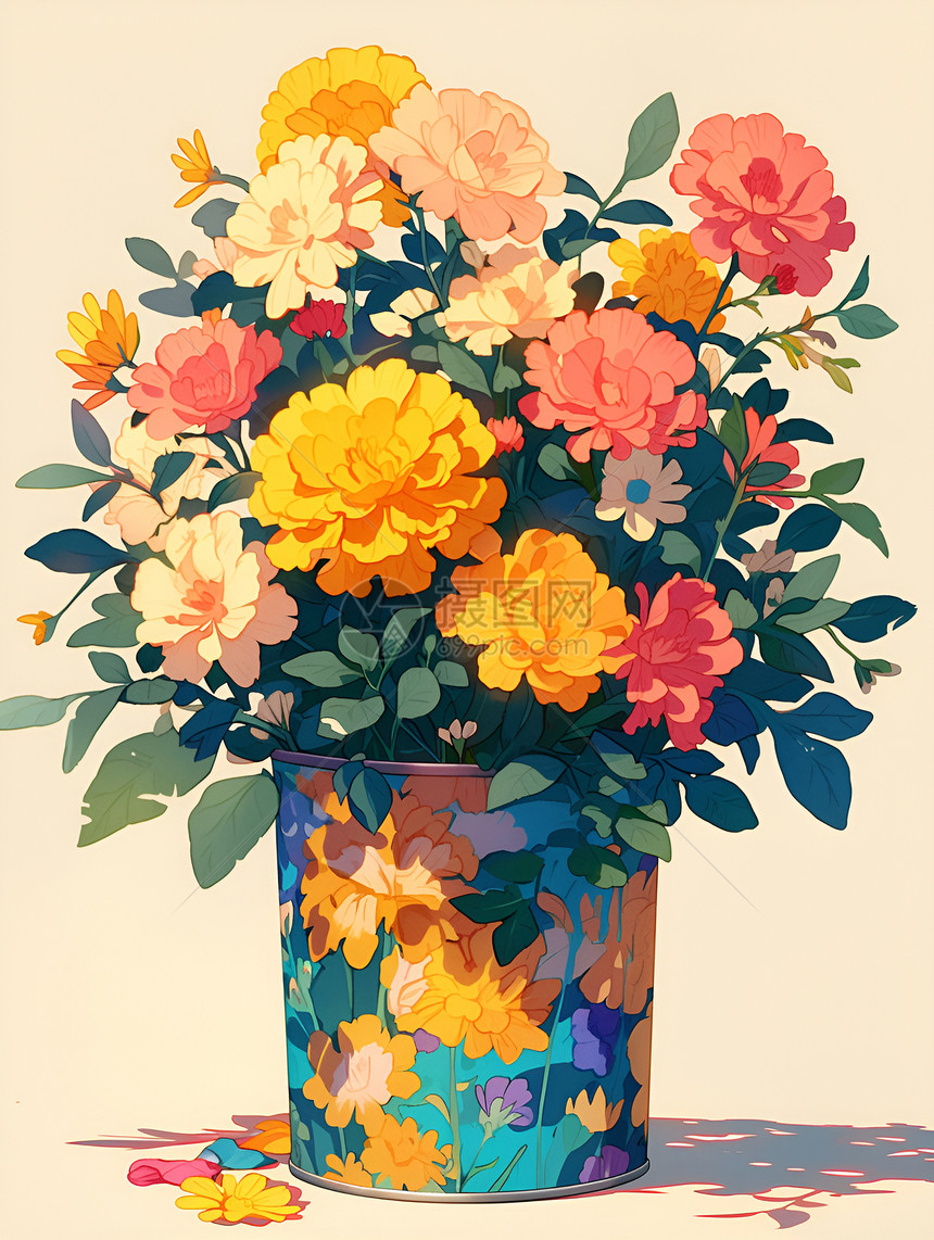 五彩斑斓的花瓶图片