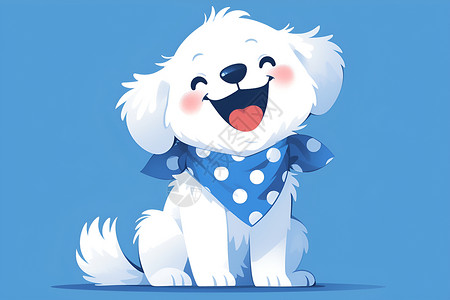 小白狗戴着蓝色领结插画