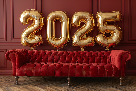 金色沙沙发上的数字气球背景