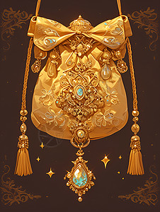 金色刺绣装饰的布包高清图片