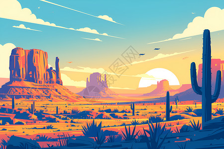 沙漠中的仙人掌沙漠中的奇妙之旅插画