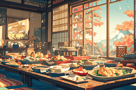 料碗日式的料理插画
