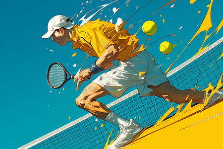 板球场决心反击的网球选手插画