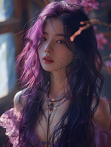 紫发女子的魅力高清图片