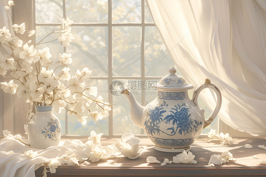 青花瓷茶壶艺术图片