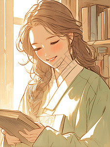 微笑看书的女孩背景图片