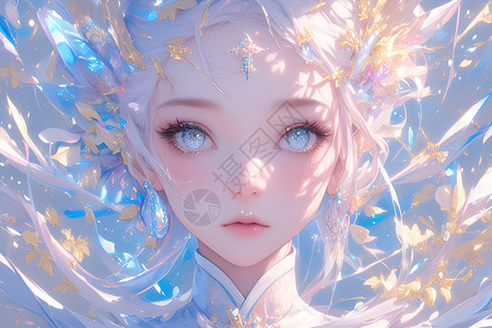美女眼妆幻境中的蓝眼银发仙女插画