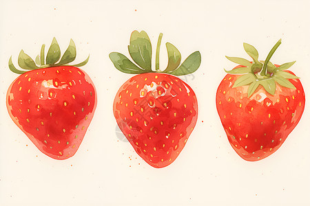 水彩草莓沙冰三颗水彩草莓插画插画