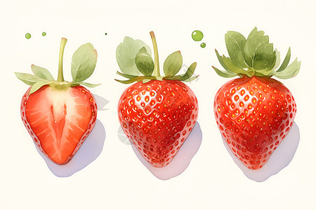 新鲜草莓水果三颗水彩草莓插画插画