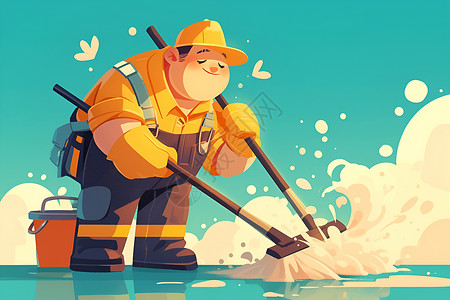 卡通清洁工清洁工人打扫卫生插画