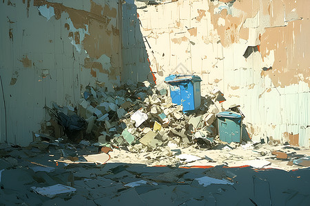 废墟背景废弃的垃圾插画