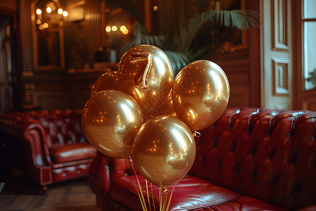 沙发上的金色气球背景图片
