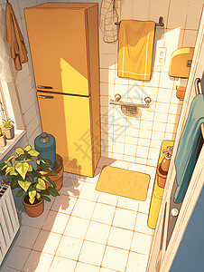 简约卫生间卡通风格的卫生间设计插画