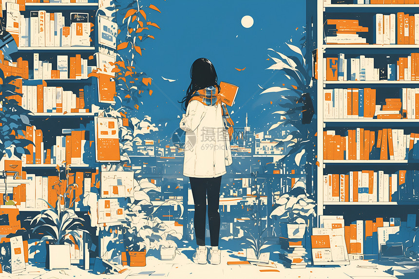 年轻女子在书店里图片