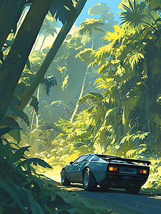 森林里的汽车背景图片
