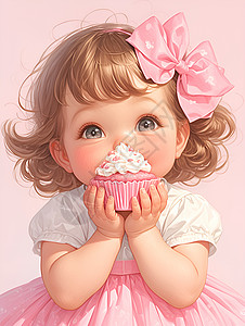 纸杯蛋糕图片可爱的小女孩插画