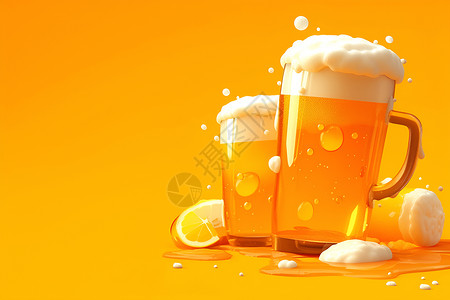 啤酒与美食被子里的啤酒泡沫插画