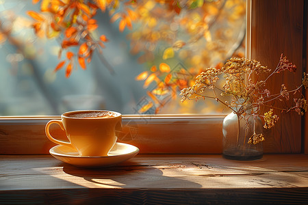 阳光咖啡素材早晨阳光下的咖啡晨光背景