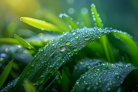 下雨的草地草叶上的露水背景