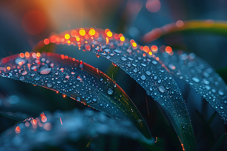 下雨的草地草叶上的水滴背景