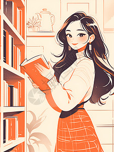 知性女孩知性女子在书店中插画