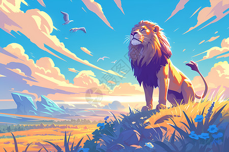 打王者傲立的狮子插画