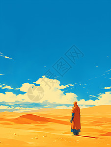休养中的男人孤独烈日下的沙漠中的站立者插画