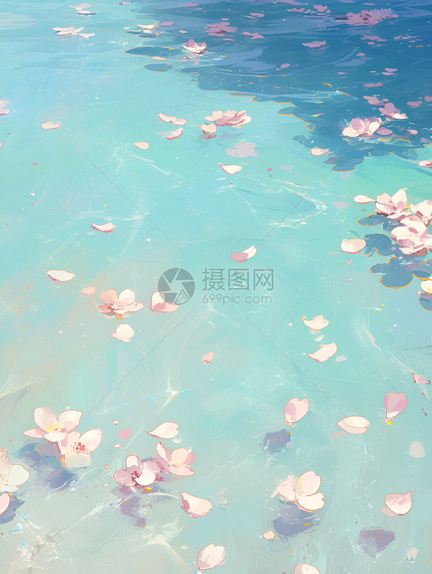 花瓣轻轻飘落在湖面图片