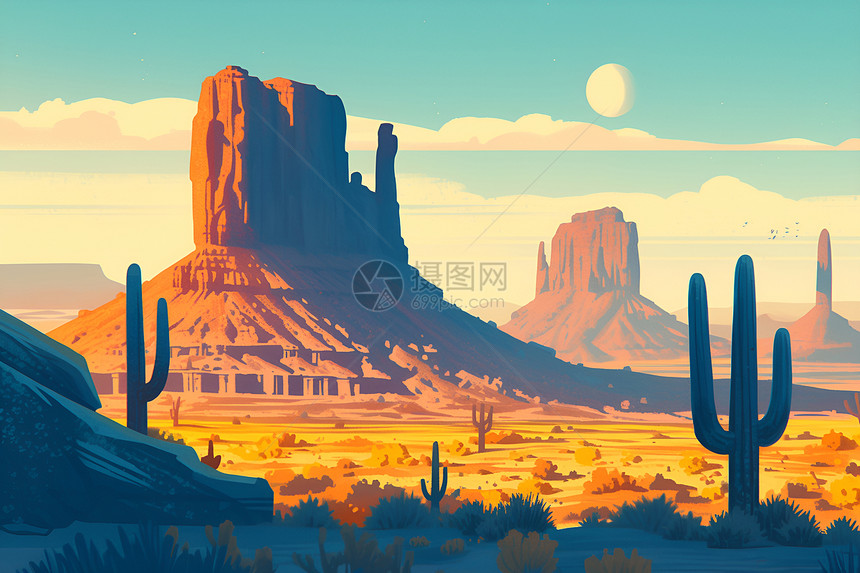 沙漠风景插画图片