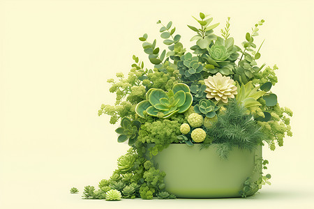 清新花艺创意妆面美丽创意绿植花盆插画