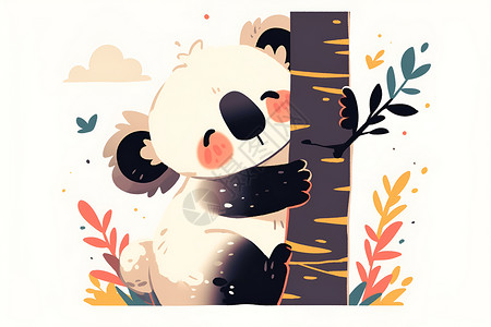 可爱的考拉熊爬树插画