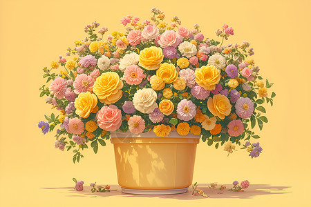清新花艺创意妆面花盆中的美丽创意鲜花插画