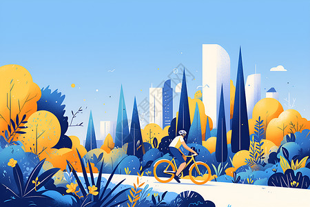 公路上的运动员公园中一男子骑公路自行车插画