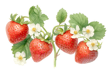 新鲜草莓水果香甜的草莓插画