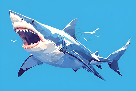 扁头鲨鱼蓝色天空中鲨鱼插画
