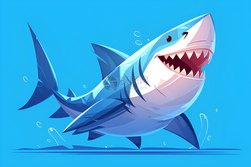 清晰简洁的扁平鲨鱼插画图片