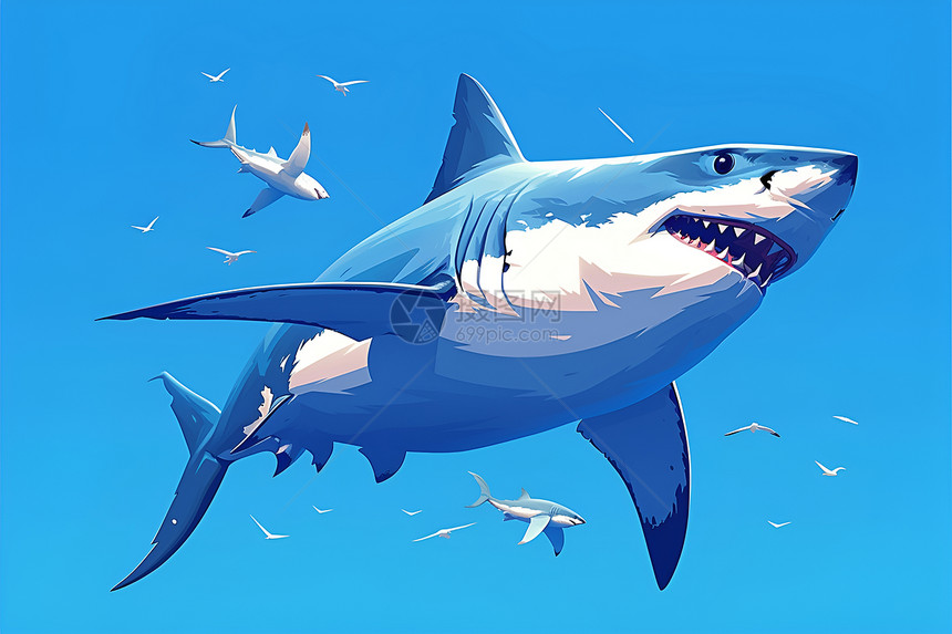 蓝色背景上的鲨鱼图片