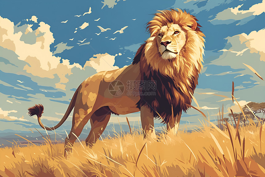大草原上的狮子插画图片