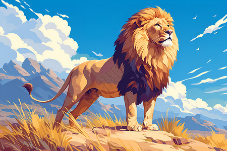 草原之王狮子的插画背景图片